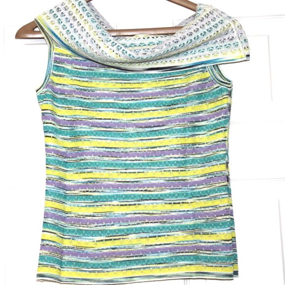 MISSONI Reversible Knit Top Sleeveless Sweater Cowl Neck Multicolor Stripe EU 38 - Picture 3 of 13